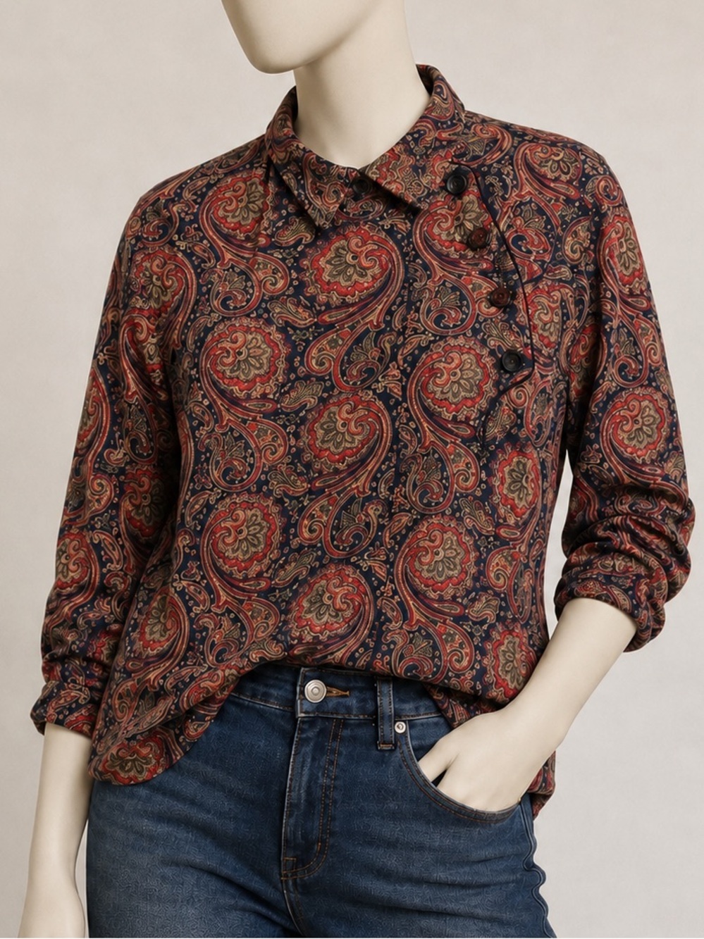 Vintage David Brooks Ltd Paisley Buttons Blouse Size 12 Made in USA